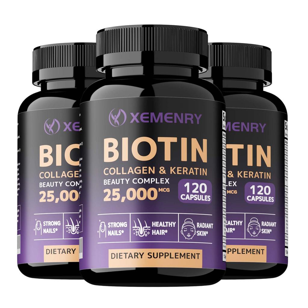 High-content biotin complex capsules, 25000mcg biotin, collagen, keratin, suitable for both men and women.