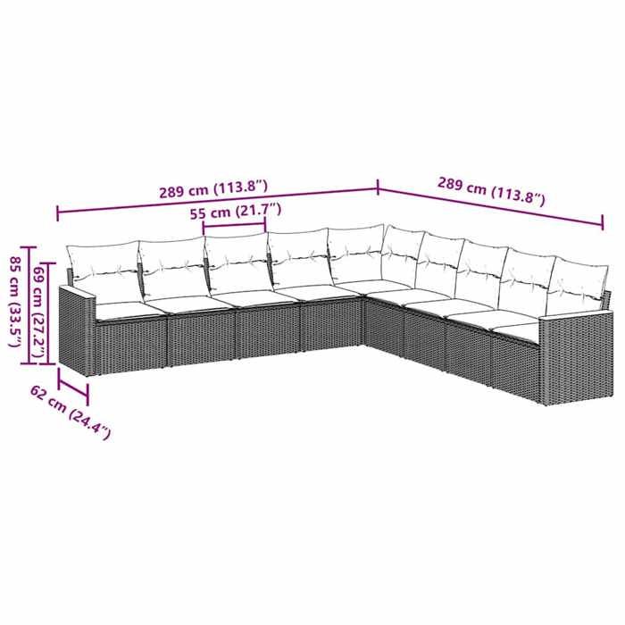 VidaXL Garden Lounge Set with Cushions 9 Pcs, Patio Sofas, Patio Furniture Set, Outdoor Furniture, Black 3258458