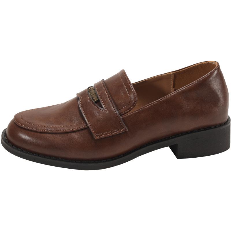 

Ретро коричневые мокасины женские весенние и осенние шапочки туфли черные туфли с одной педалью женские туфли на толстом каблуке британские маленькие кожаные туфли 39 коричневый