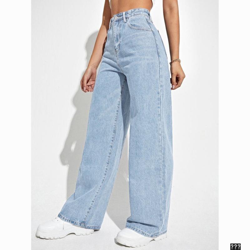 European and American Women's High Waist Slimming Straight Leg Jeans