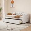 (=WX000566AAA) Cama de Dia, 90x200cm Cama de Dia com Cama Extraível, Sofá-Cama, Cama de Solteiro (Sem Colchão), Linho, Estilo Minimalista, Bege