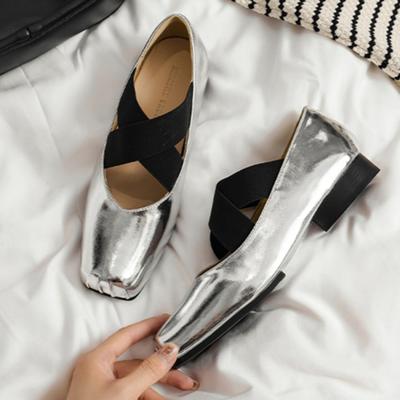 Absätze Damenschuhe Leder Mary Jane Einzelne Schuhe Retro Kreuzriemen Quadratischer Kopf Bequemer Dicker Absatz Hoher Absatz Ballerinas