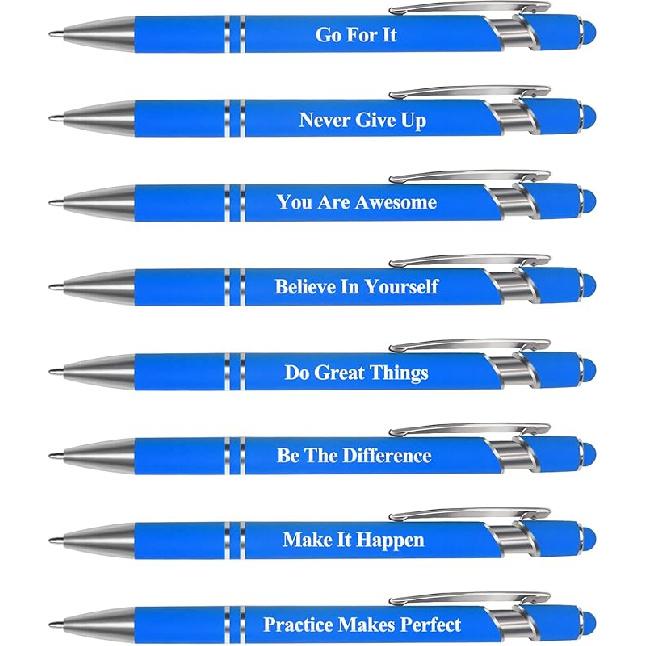 ELANE 8 Pcs Personalized Ball Point Pens with Stylus Tips Ballpoint Smooth Writing Pens,1.0 Mm 2-in-1 Stylus Pens for Touch Screens Pirational Gifts