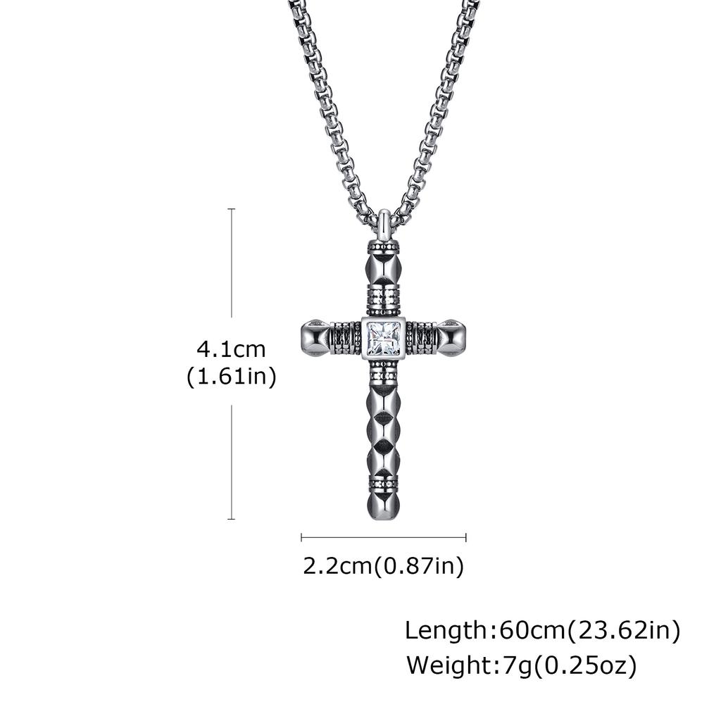 Punk Mens Cross Pendant Necklace,Silver Color Plain Cross Pendant Collar with Stainless Steel Box Chain,Exquisite Male Gift