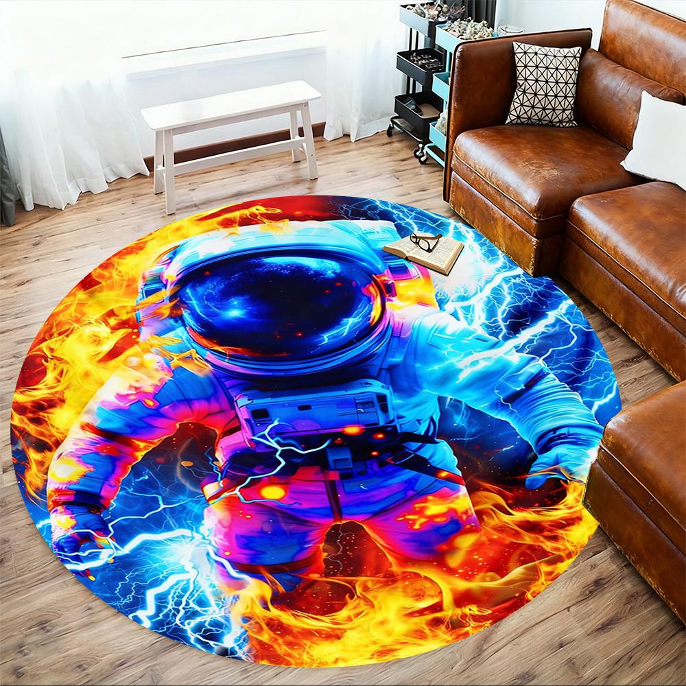 1PC Fire Lightning Round Chair mat Area Rug - Non-Slip, Floor Mat for Office, Bedroom, and Indoor Decor -Gift D1127241