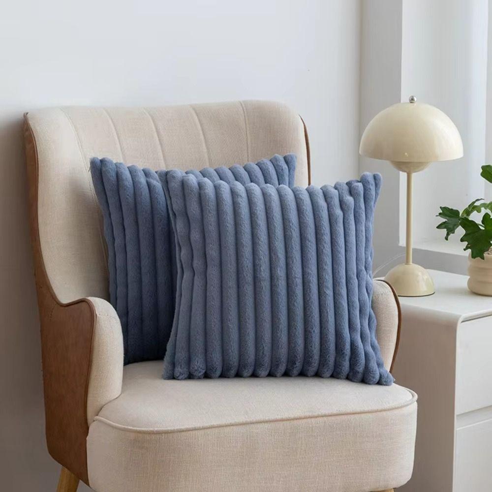 Decorative Cushion Cover Skin Friendly Fluffy Striped Cushion Cover Living Room