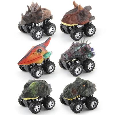 Balení 6 ks - Chlapecká závodní dinosauří hračka Nárazuvzdorný dinosaurus Natahovací auto Simulace Tyrannosaurus Triceratops Model Terénní vozidlo