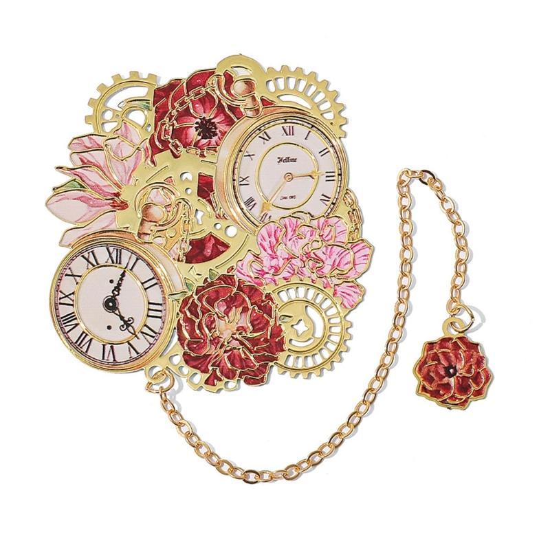 

Закладки для книг «Цветок и часы» с цепочкой-подвеской, металлические закладки для чтения, маркеры страниц, ретро-закладки для книголюбов