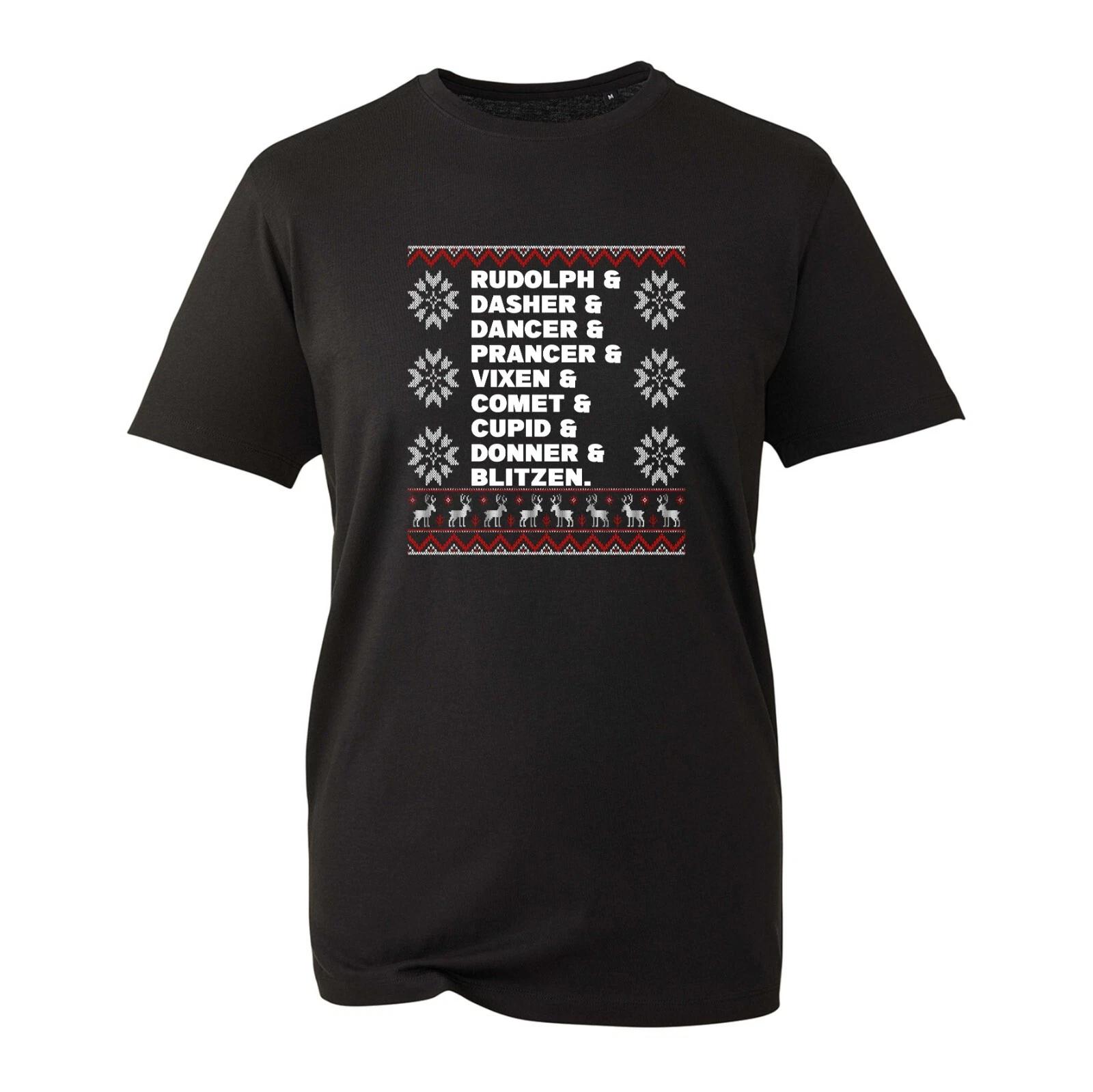 Rudolph Dasher Dancer Christmas T-Shirt Funny Reindeer Names Xmas Unisex Tee Top 2XL