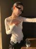 9-Hour Pure Desire Lace Patchwork Women's T-Shirt, Spring 2026 Jacquard Long-Sleeve Inner Top C3087