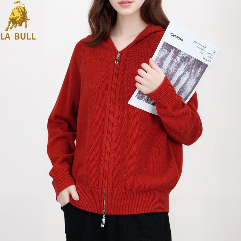 

Женский кардиган на молнии с капюшоном из смесовой шерсти LA BULL M