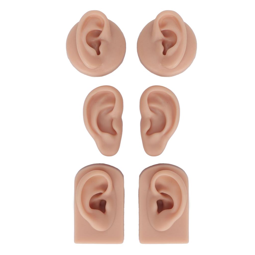 3 Pairs Silicone Ear Model Soft Flexible Simulation Human Ear Model for Piercing Practice Jewelry Display