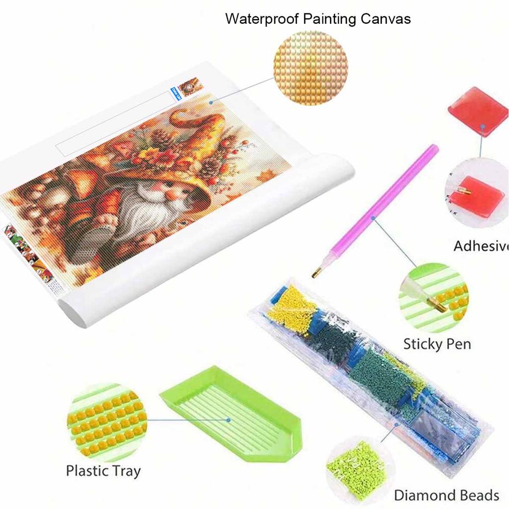 Full Drill Diamond Painting Kit Autumn Gnome Squirrel Mushroom DIY Creative Leisure Craft Canvas for Adults Home Decor Wall Art
