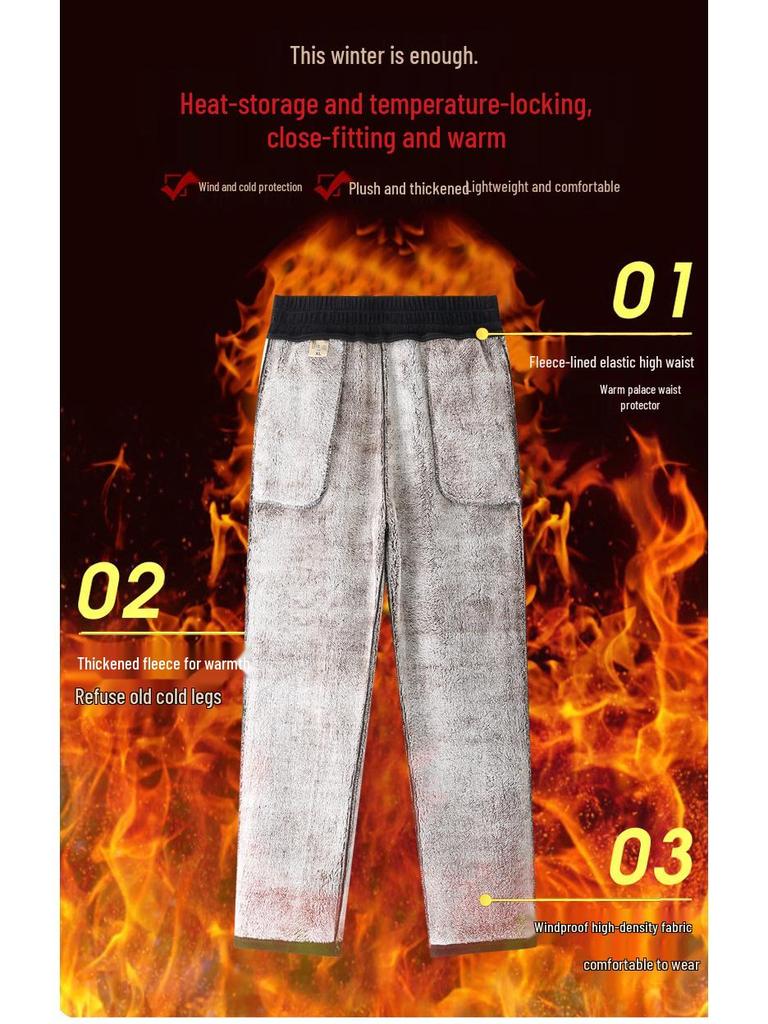 Mom's Velvet Winter Straight-Leg Elastic Waist Pants - Thick, Slimming, Versatile, Long, Deep Crotch for Grandma