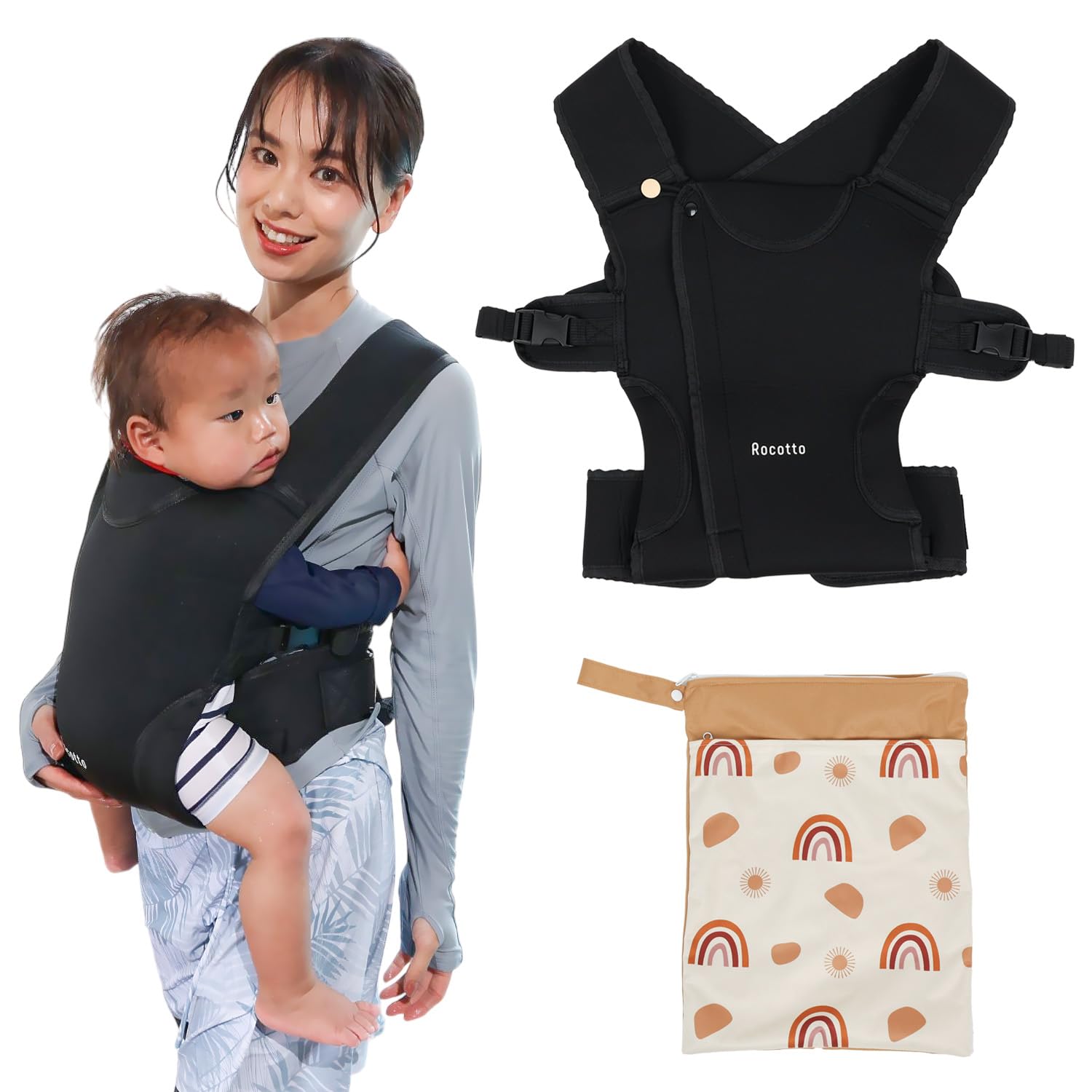 

Aqua Hug Amphibious Baby Carrier with Waterproof Storage Forward Baby Baby Goods [Rocotto] Bag, Face-to-Face Carry, Carry, Sling, Carrier, Baby, Pool, чорний