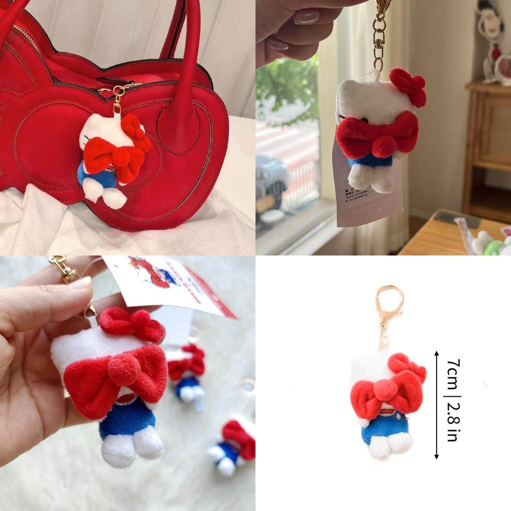 Charming Cute Kt Cat Plush Keychain With Face Covering Bowknot Design For Teens