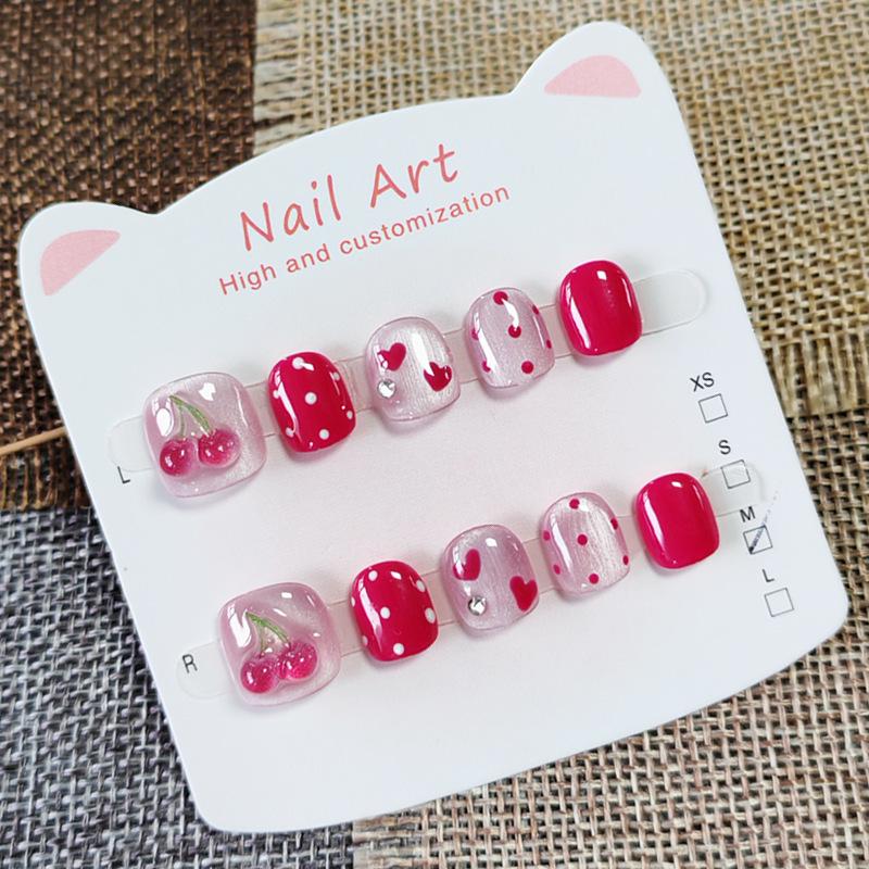 Cherry Cat Eye Heart Nail Art for Kids (Ages 5-10) - Handmade, Wearable, Sweet, Simple Style