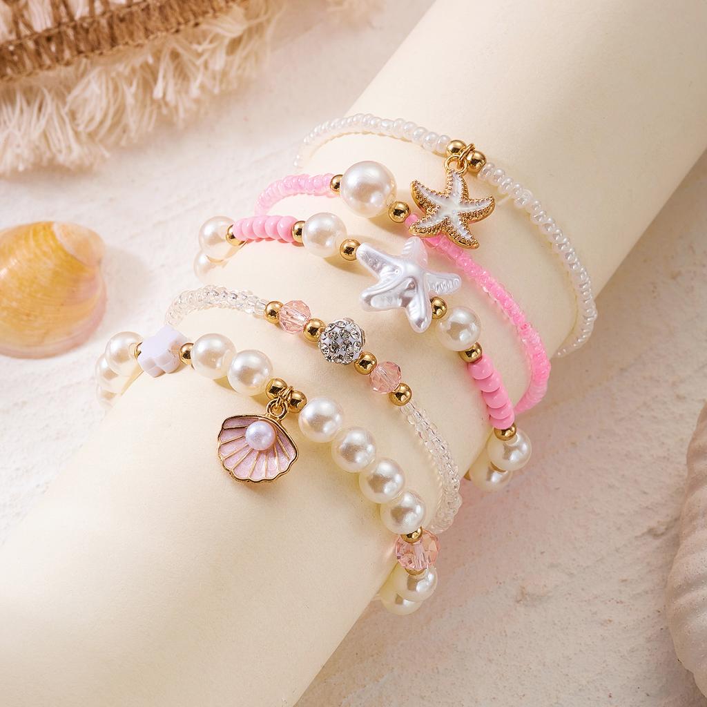 Set de 6 Pulseras de Concha y Estrella de Mar con Cuentas Estilo Bohemio para Mujer Moda Pulseras Multicapa Apilables Joyería de Fiesta de Verano Regalo