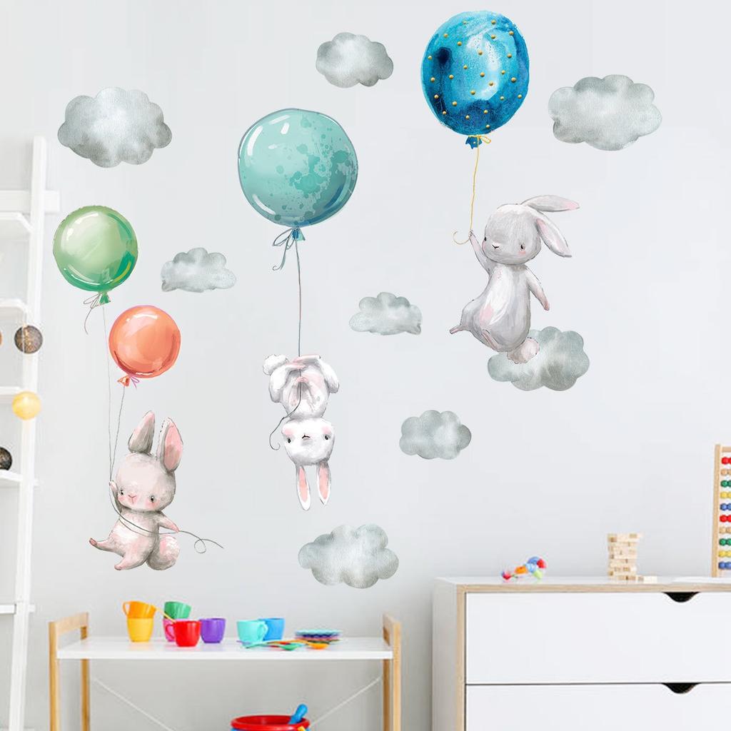 New Animal Cartoon Wall Stickers for Kids Rooms Balloon Bunny Decorative 3D Wall Stickers for Children Rooms Large Kids Wall Decals