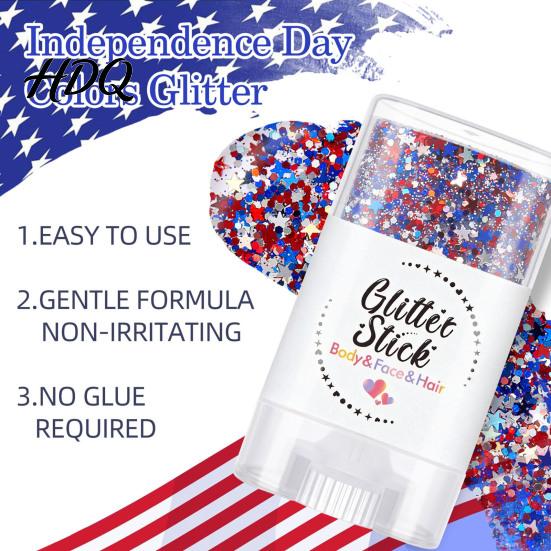 Independence Day Glitter Stick Body Stick Patriotic USA Flag Face Hair Accessories Sparkling Red White Blue Makeup for 4th of July Sequins