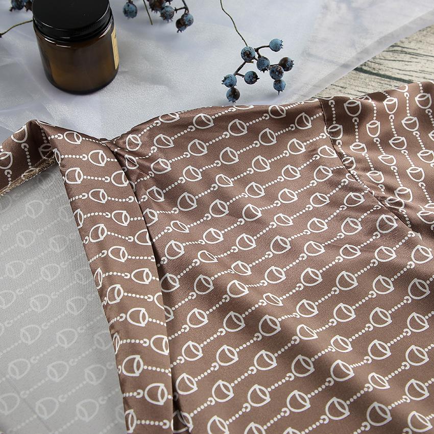 Autumn European Style Satin Print Pajamas Set Women's Loose Homewear Cardigan Robe Long Pants Cool Feel Nightwear For Casual Outing