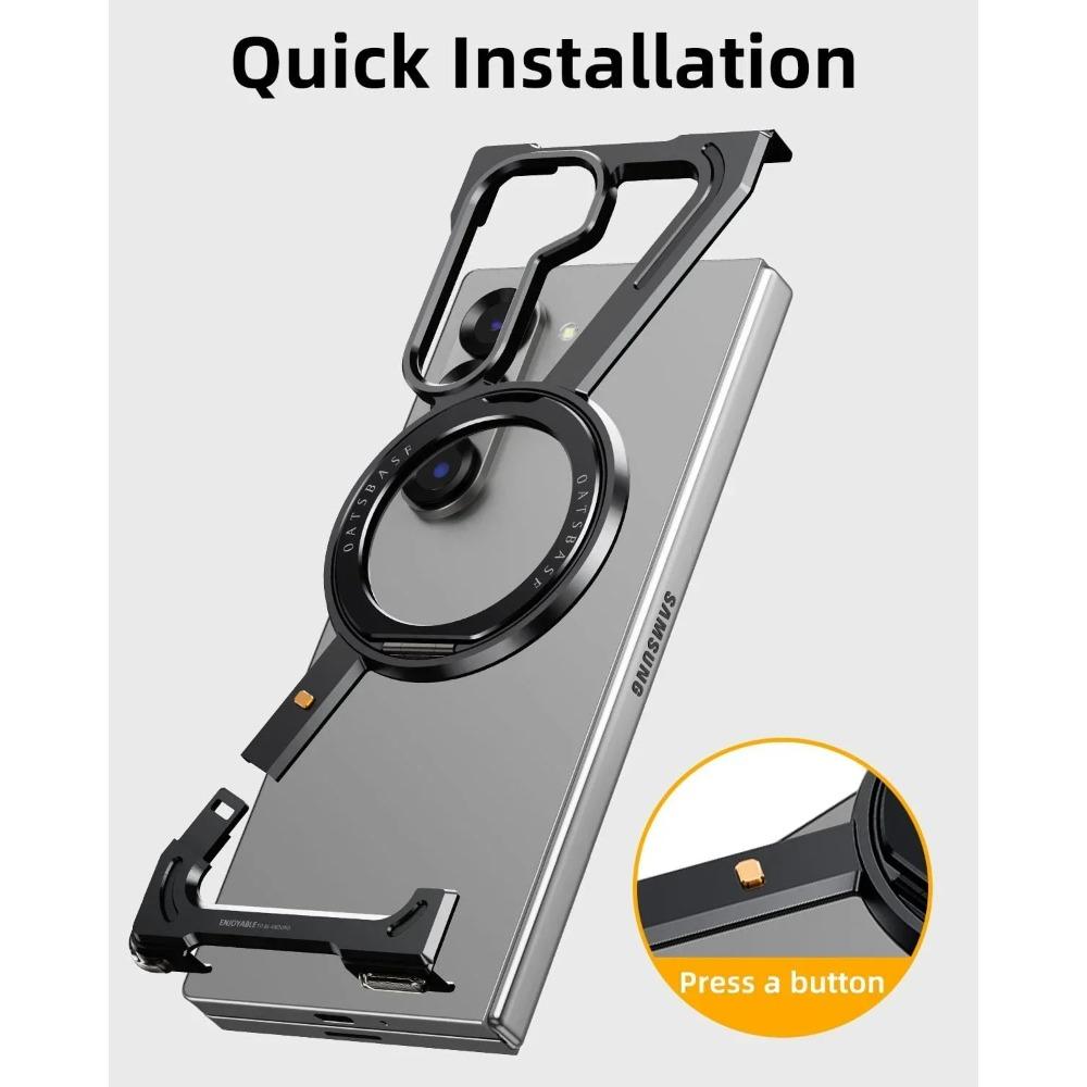 Frameless Case For Samsung Galaxy Z Fold 7 6 5 For Magsafe With 360°Rotating Magnetic Stand Metal Shockproof Protect Phone Cover
