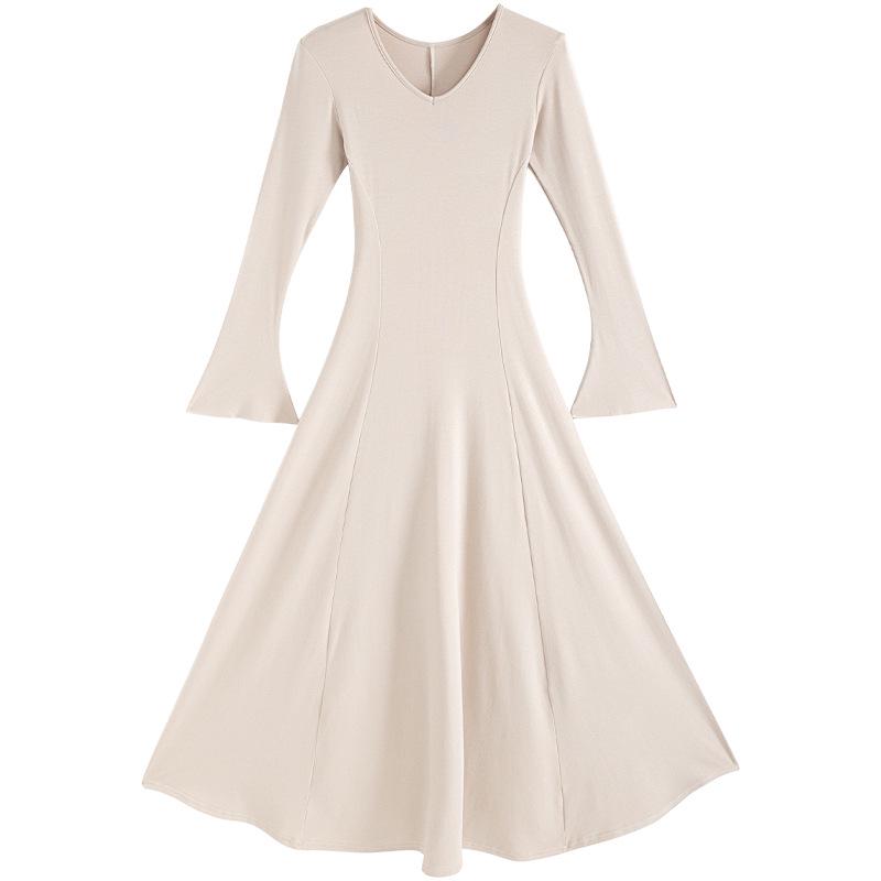 Women's Slim-Fit V-Neck Long Dress - New Autumn/Winter Cotton Base Layer
