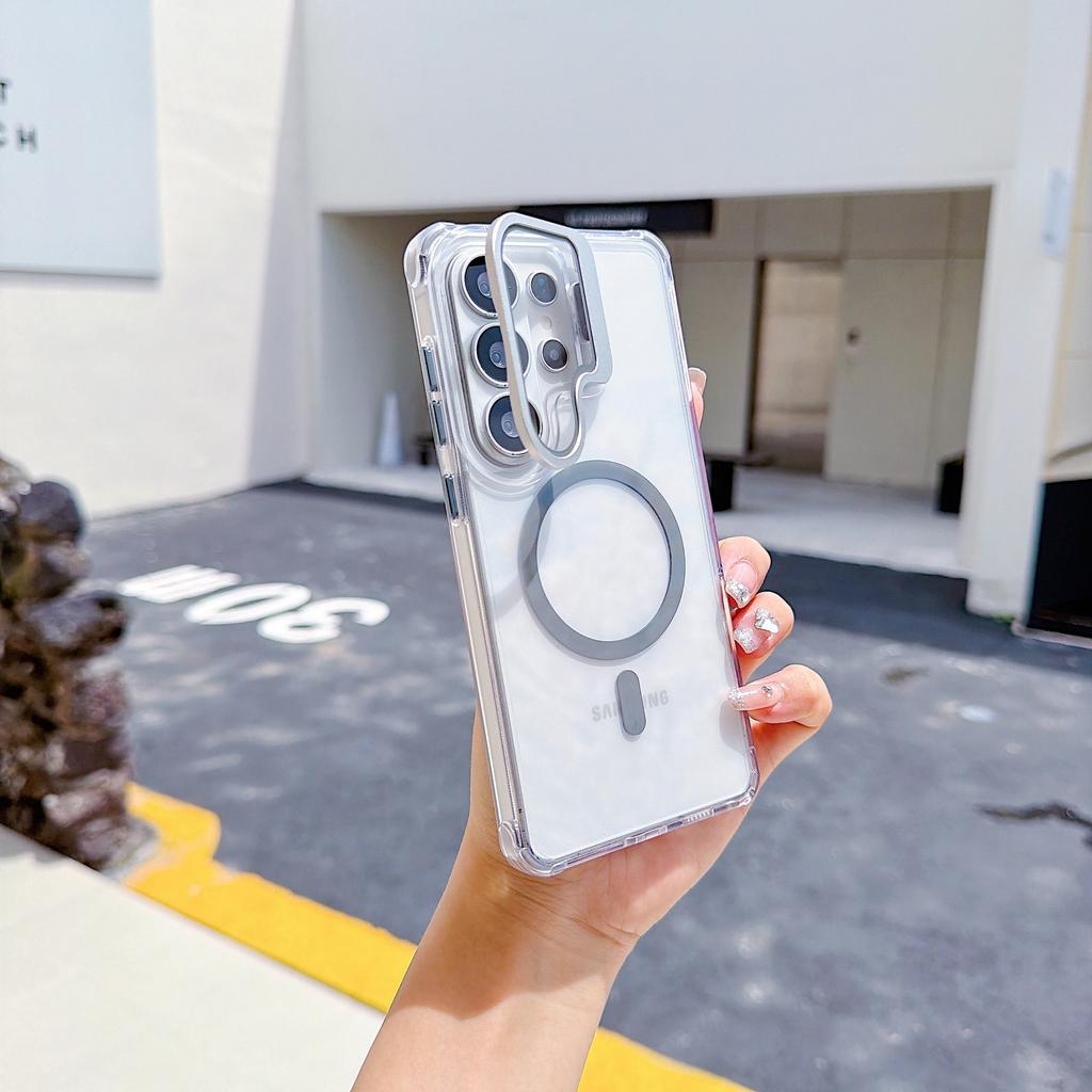 Applicable to Samsung S26ultra transparent magnetic mobile phone case A27 lens film bracket four-corner airbag anti-drop