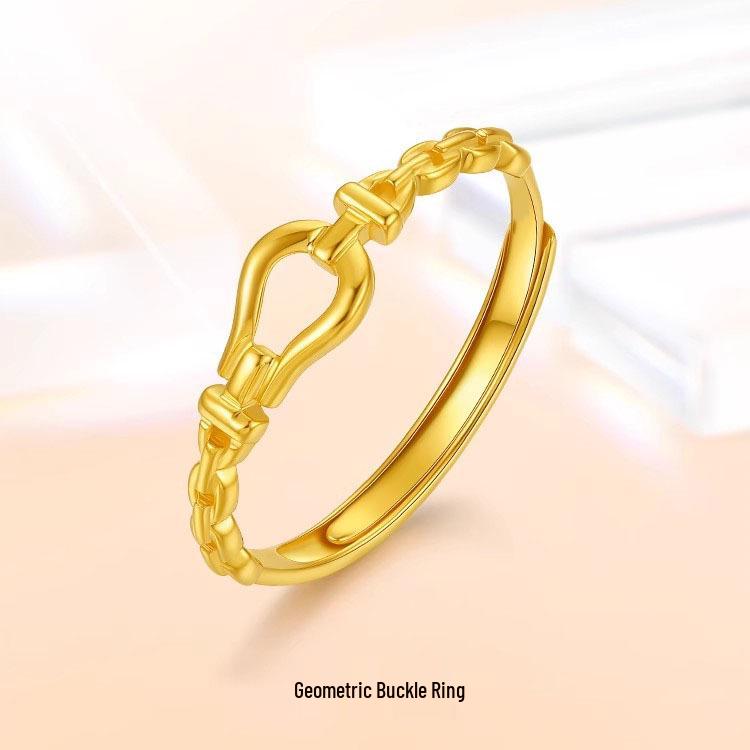 Horseshoe Sand Gold Geometric Chain Buckle Ring - Adjustable Women’s Jewelry Adjustable