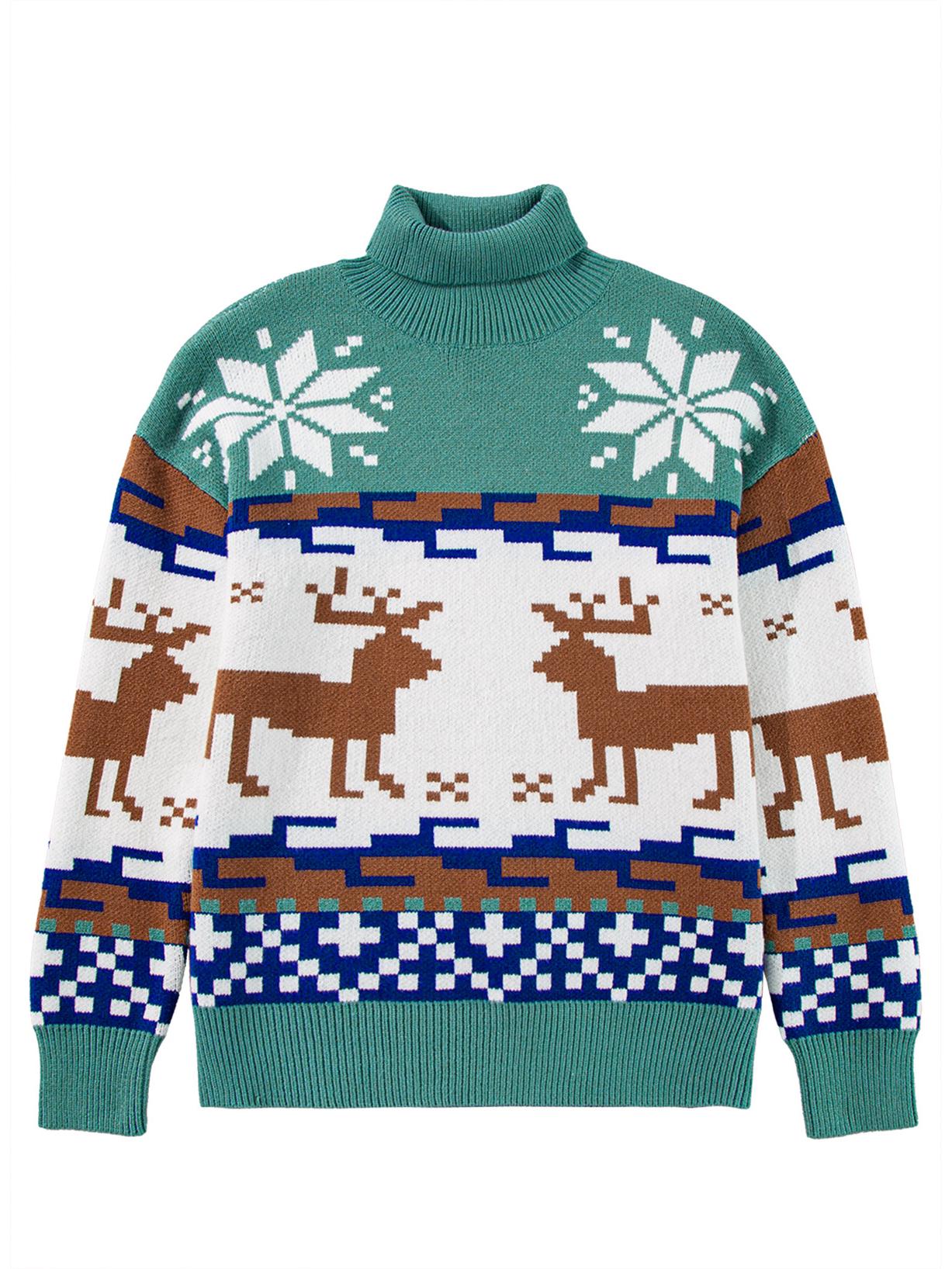 

Европейский и американский вязаный рождественский свитер с высоким воротом для женщин с оленями M изумрудный