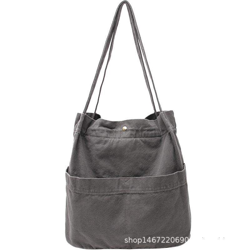 Spring Bag Canvas Bag Retro Washed Cloth Bag Bucket Bag Large Capacity Shoulder Bag