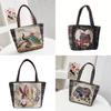Elephant Embroidered Canvas Handbag With Dual Handles For Casual Daily Use