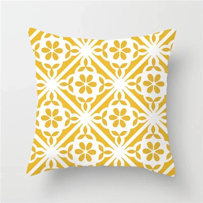 Geometric Cushion Covers Yellow Plaid Stripes Print Pillow Case For Home Chair Sofa Decoration Pillowcases 45cm*45cm