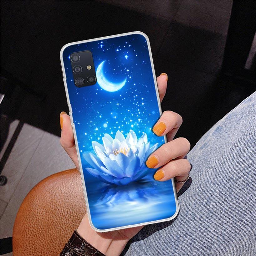 

Lotus Blue White Flowers Phone Case For Samsung Galaxy A52 A32 A22 A12 A51 A31 A50S A30S A20S A10S Note 20 Ultra 10 Plus S10 A72 Samsung A02S