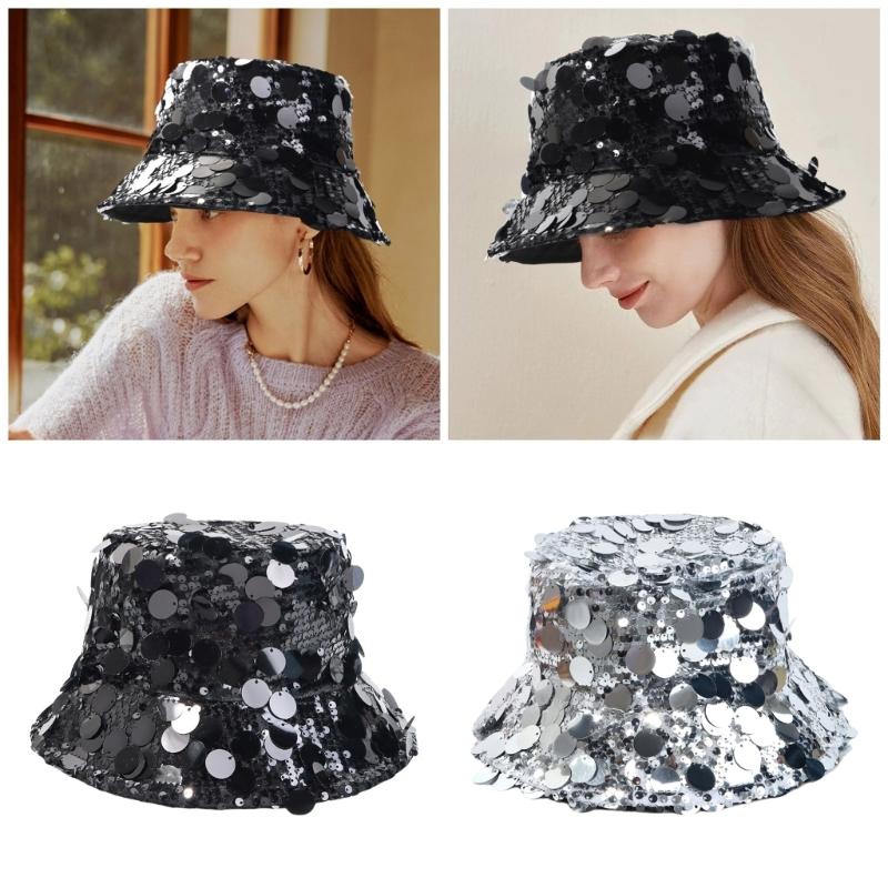 Glitzernde Sonnenpailletten Hut Unisex Outdoor Fischerhut Leichter Eimerhut zum Angeln und für Outdoor-Mode
