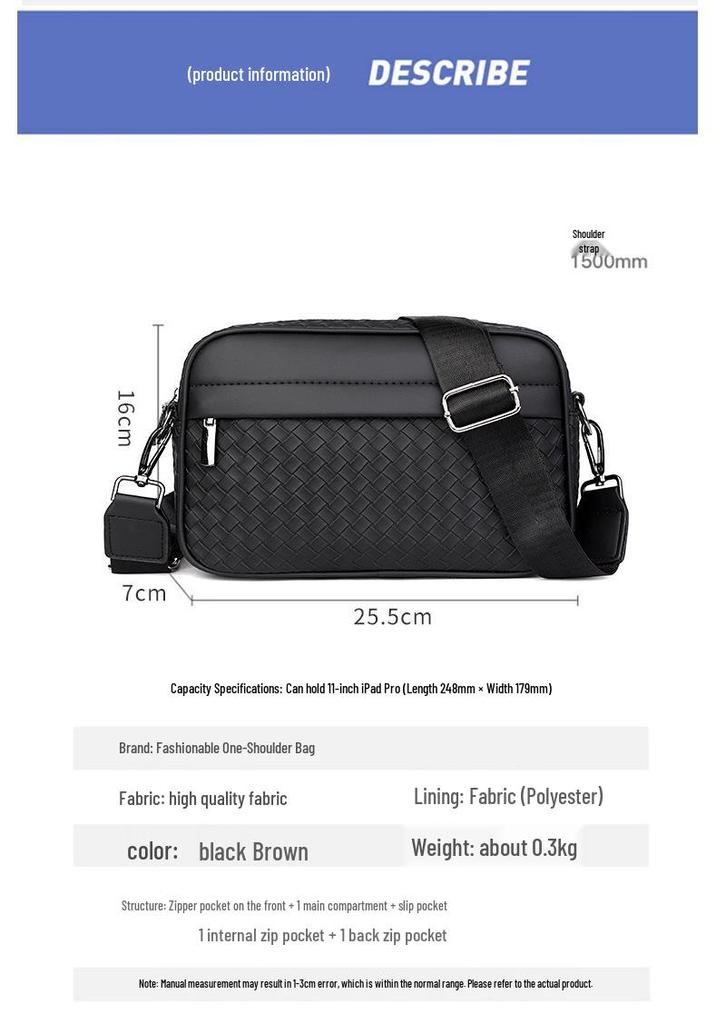 Men's Crossbody Woven Square Bag - Casual, Trendy, Sporty, High-Grade Business Storage