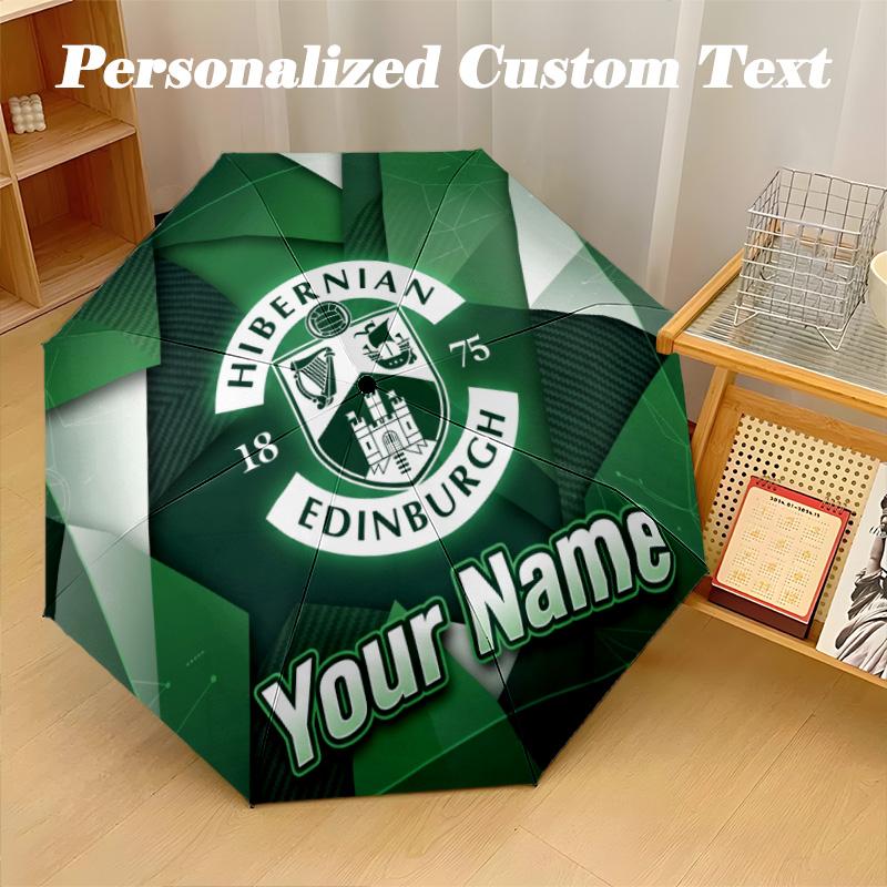 8 Rib Auto Folding Umbrella Hibernian FC Print Custom Name Text Portable Rain Gear