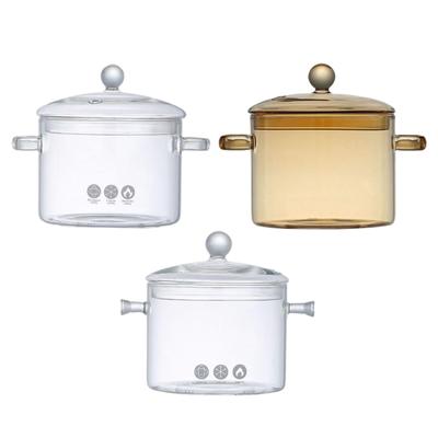 Glass Cooking Pot with Lid Stovetop Pot Saucepan Double Handle Cookware Glass