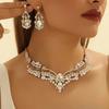 Vintage Alloy Necklace Earrings Set Shiny Crystal Exaggerated Design Premium Clavicle Chain Women