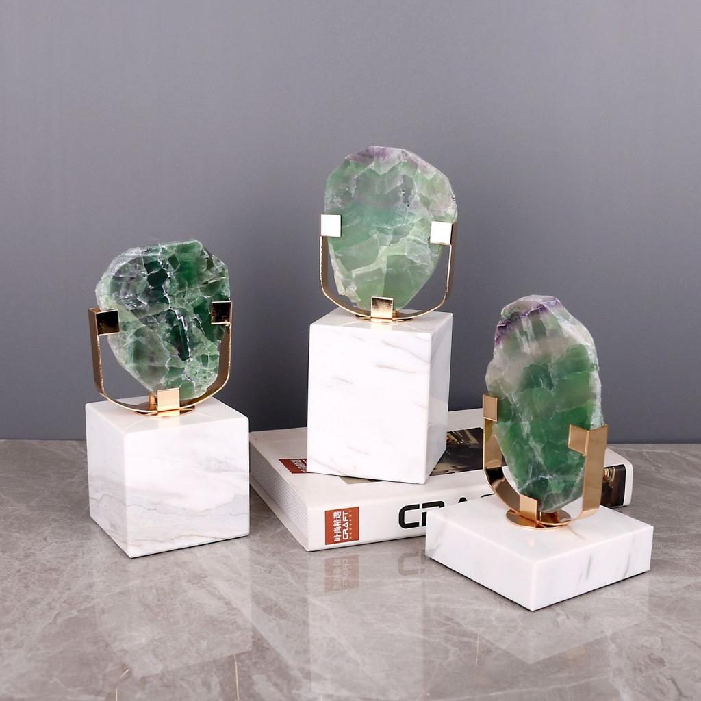 Natural Green Fluorite Crafts Sculpture Crystal Base Ornaments Desk Decoration Modern Crystal Artwork Room Aesthetics Decor