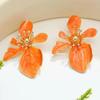 Marbled Enamel Flower Earrings with Polished Gold Trim Lovely Chic Design for Wedding Prom Party Gift for Her