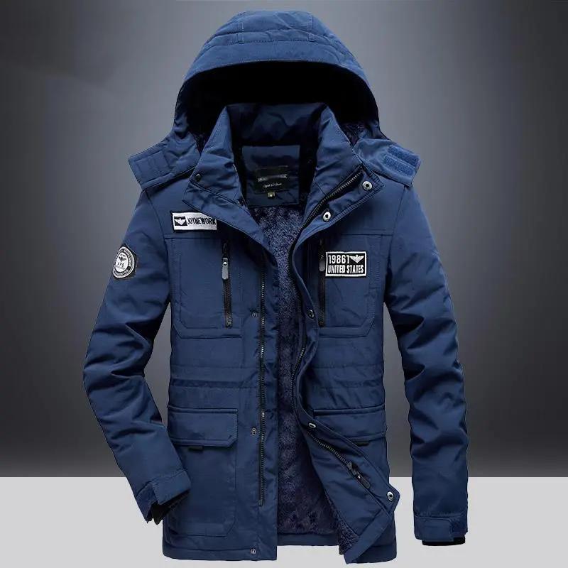 

WTEMPO Зимняя военная куртка мужская брендовая качественная ветровка теплая уличная флисовая подкладка пальто повседневная тонкая тактическая куртка мужская парка L синий