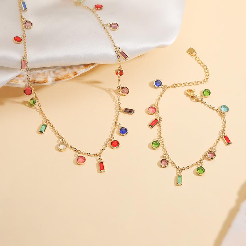 HECHENG, Geometric Colorful Zircon Small Pendant Splicing Design Bracelet/Necklace Neutral Couple Fashion Simple Zircon 1 Piece