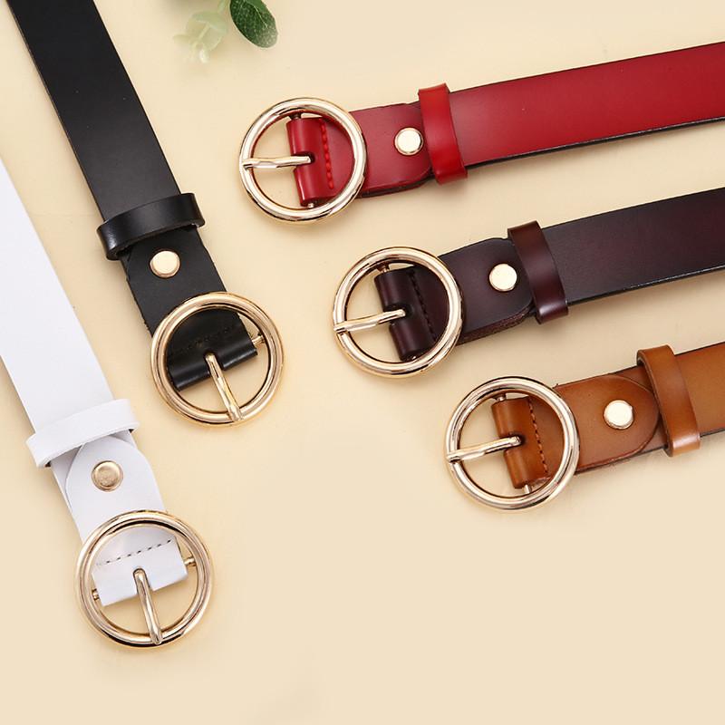 Fashionable Vintage Women's Leather Belt Made Of Genuine Cowhide With Round Buckle For Stylish Outfits And Everyday Wear