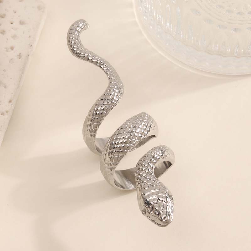 

Exaggerated Copper Color Snake Shaped Rings For Women Men Punk Hip Hop Metal Wrapped Geometric Adjustable Ring Zircon Gifts медный