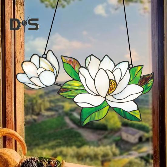 Flower Hanging Decoration Wall Art Window Hanging Ornament Double-Sided Floral Sun Catcher Gift for Nature Lovers