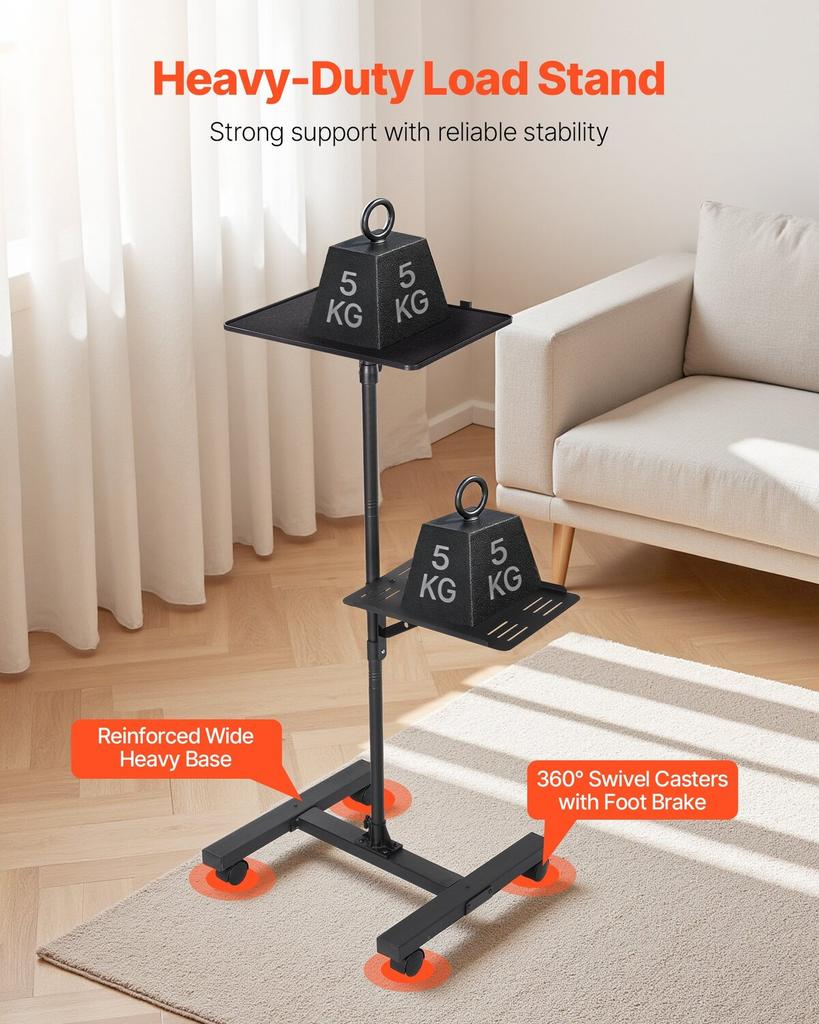 Projector Stand, 2 Shelves Laptop Floor Stand, Projector Stands Table with Adjustable Height 860 to 1360mm, I-Beam Frame Projectors Stands Tripod for