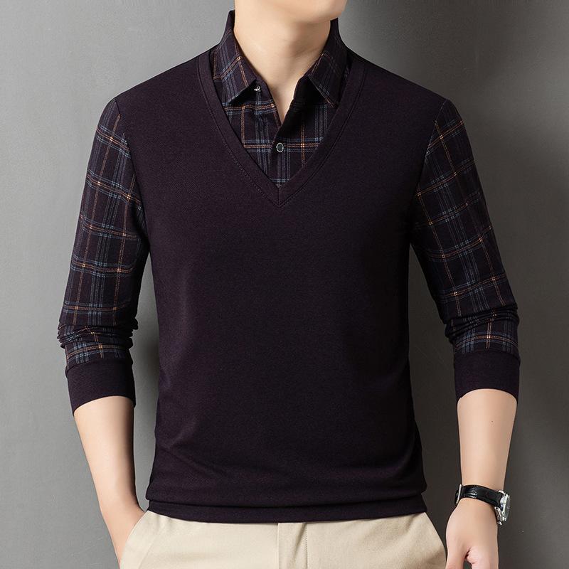 Long Sleeve Lapel Collar T-Shirt Men s Top Loose Fit Casual M