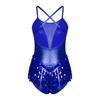Women Cha-cha Samba Performance Leotard Cross Back Sequins Fringe Bodysuit for Latin Dance Stage Costume