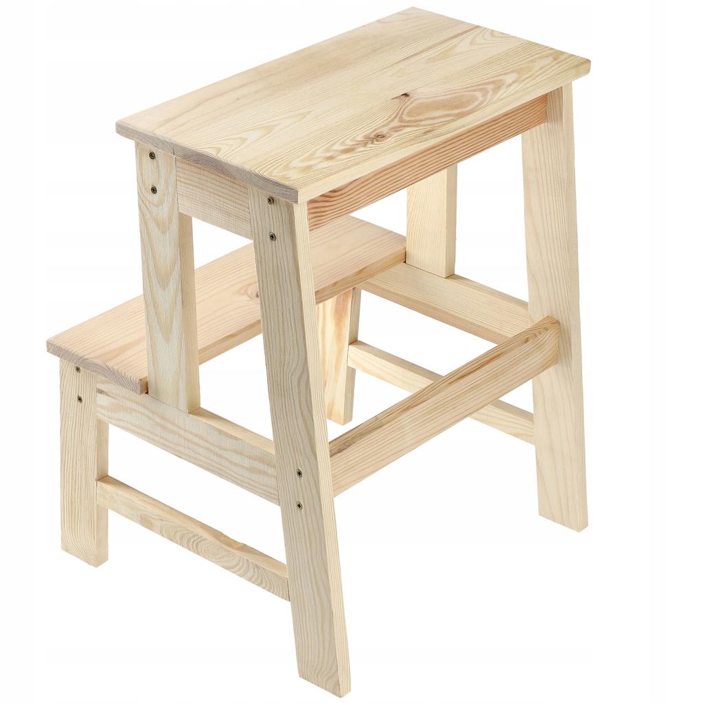 KADAX Wooden Kitchen Stool 50cm Platform With Step Solid